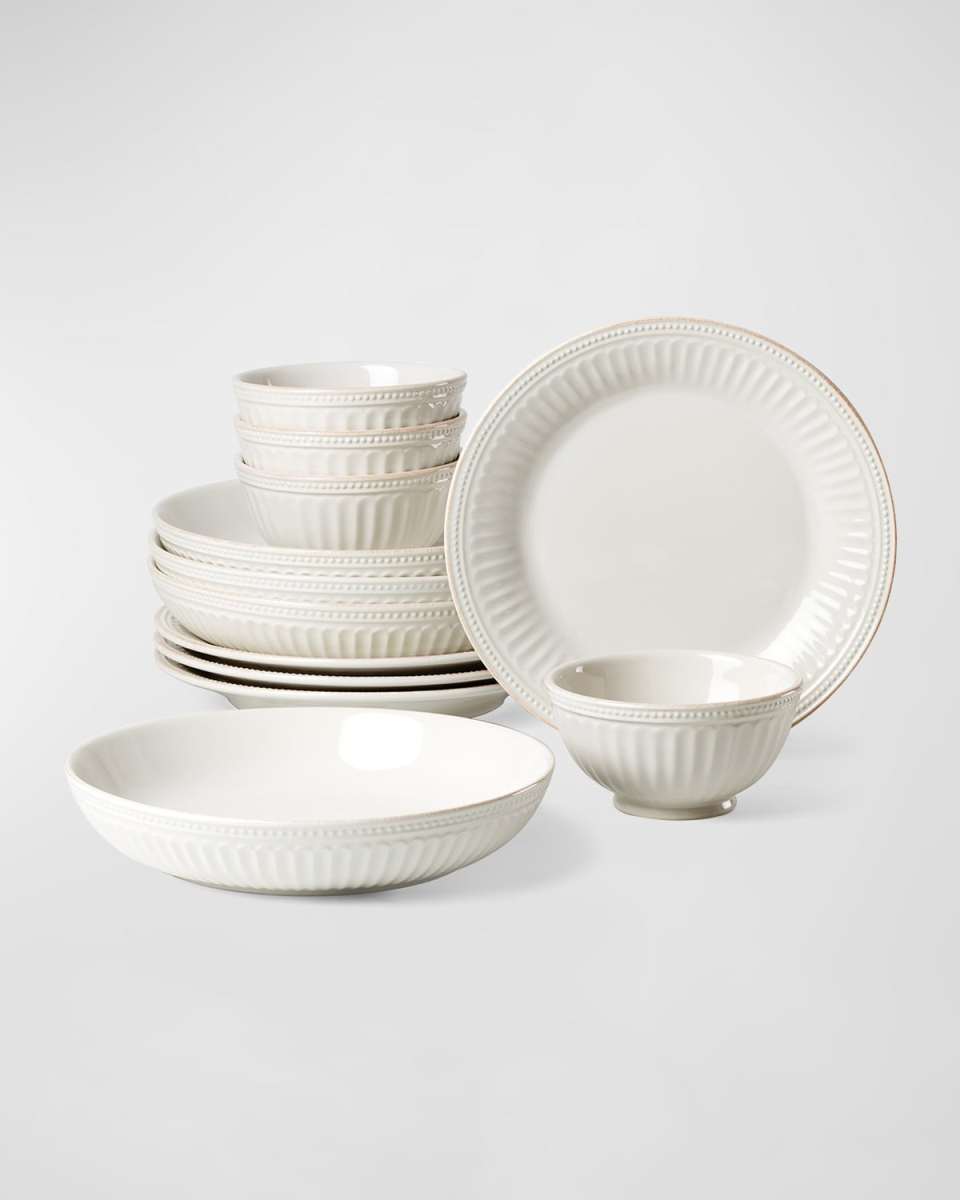 French Perle Groove 12-Piece Dinnerware Set, Service for 4